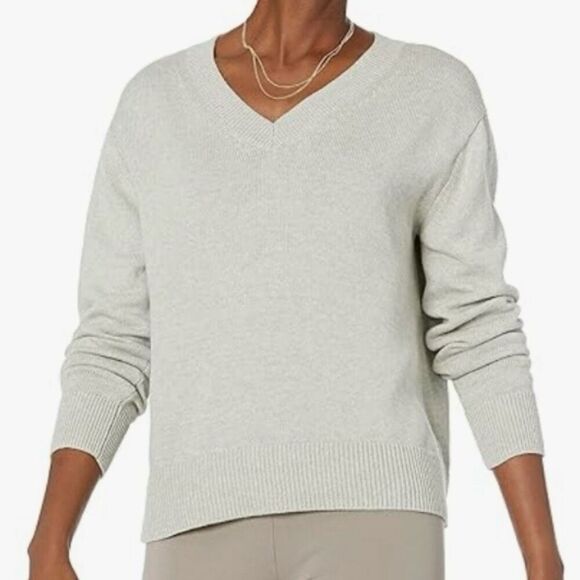 DAILY RITUAL x ANTHROPOLOGIE | 100% Cotton Heather Gray V-Neck Sweater | Large - Picture 1 of 10